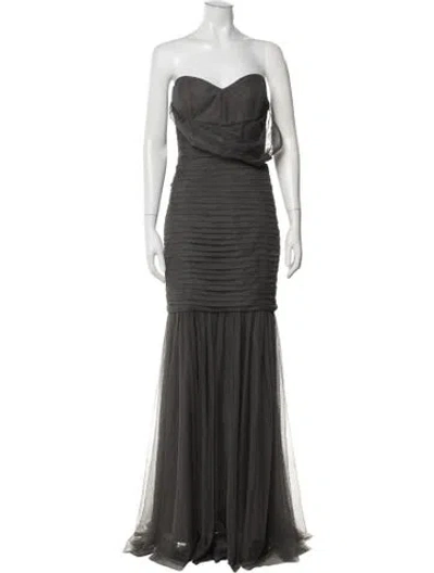 Pre-owned Amsale Strapless Long Dress In Gray