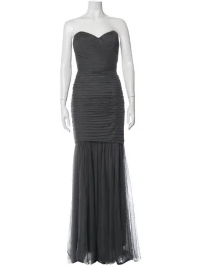 Pre-owned Amsale Strapless Long Dress In Grey
