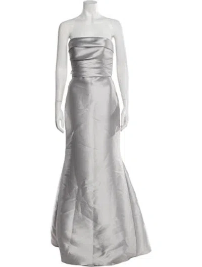 Pre-owned Amsale Strapless Long Dress In Grey