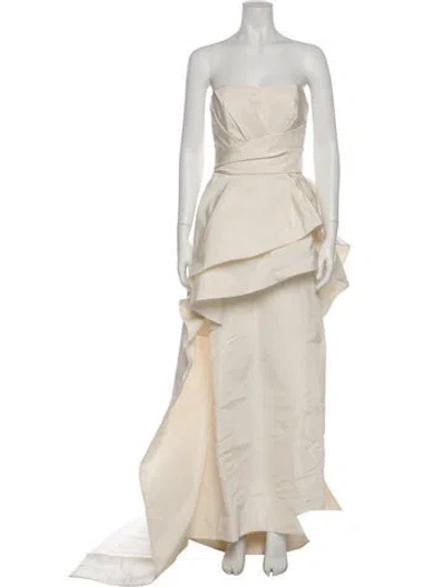 Pre-owned Amsale Strapless Long Dress In Neutral