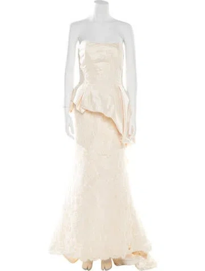 Pre-owned Amsale Strapless Long Dress In Neutral