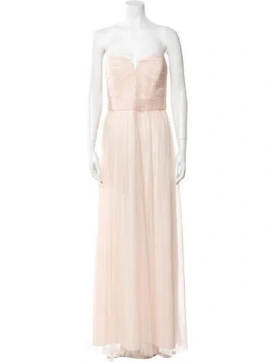 Pre-owned Amsale Strapless Long Dress In Neutral