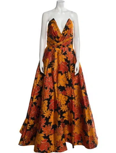 Pre-owned Amsale Strapless Long Dress In Orange