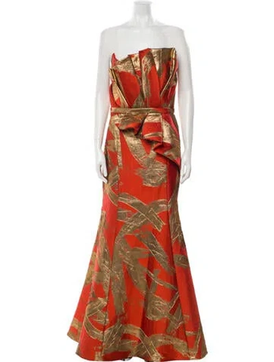 Pre-owned Amsale Strapless Long Dress In Red
