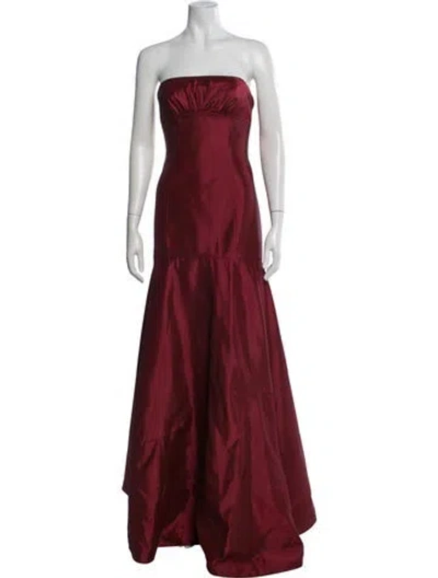 Pre-owned Amsale Strapless Long Dress In Red