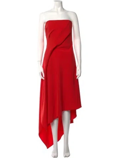 Pre-owned Amsale Strapless Long Dress In Red
