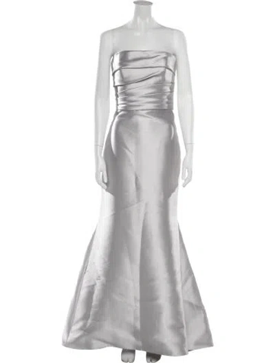 Pre-owned Amsale Strapless Long Dress In Silver