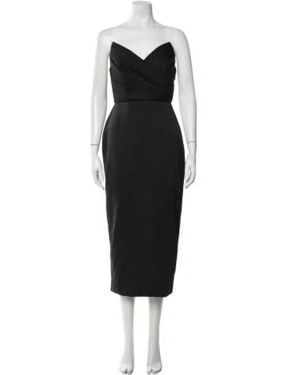 Pre-owned Amsale Strapless Midi Length Dress In Black