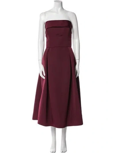 Pre-owned Amsale Strapless Midi Length Dress In Burgundy