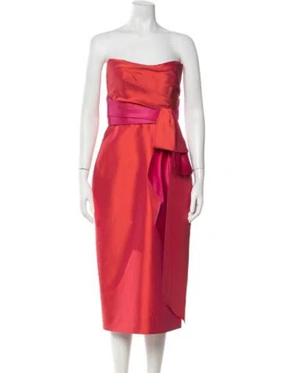 Pre-owned Amsale Strapless Midi Length Dress In Orange