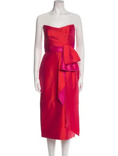 Pre-owned Amsale Strapless Midi Length Dress In Red