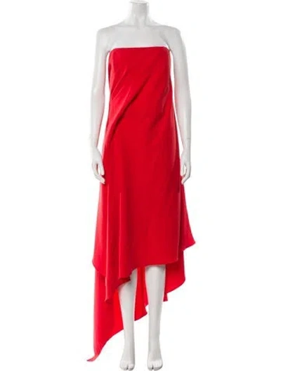Pre-owned Amsale Strapless Midi Length Dress In Red