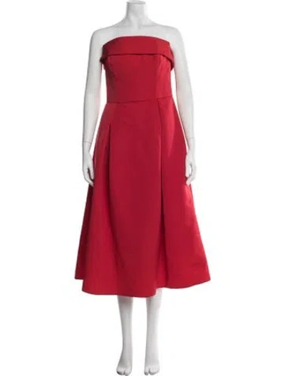 Pre-owned Amsale Strapless Midi Length Dress In Red
