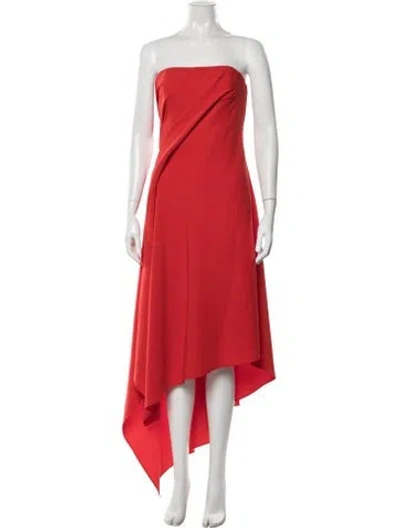 Pre-owned Amsale Strapless Midi Length Dress In Red