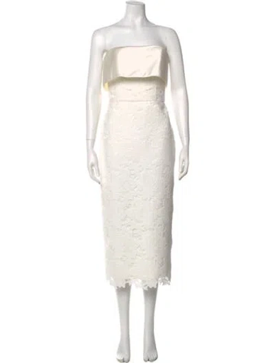 Pre-owned Amsale Strapless Midi Length Dress W/ Tags In White