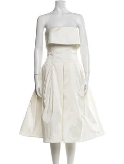 Pre-owned Amsale Strapless Midi Length Dress In White