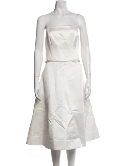 Pre-owned Amsale Strapless Midi Length Dress In White