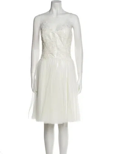 Pre-owned Amsale Strapless Mini Dress In White