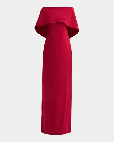 Amsale Stretch Crepe Scarf Column Gown In Red