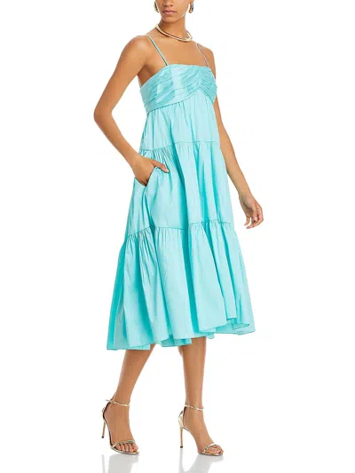 Amsale Trapeze Womens Tiered Pleated Midi Dress In Blue