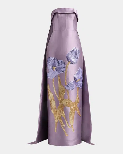 Amsale Tulip Watteau Column Gown In Purple