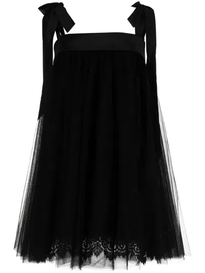 Amsale Tulle Trapeze Mini Dress In Schwarz