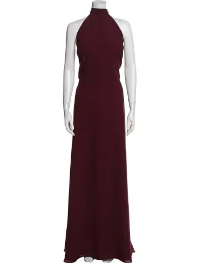 Pre-owned Amsale Turtleneck Long Dress In Burgundy