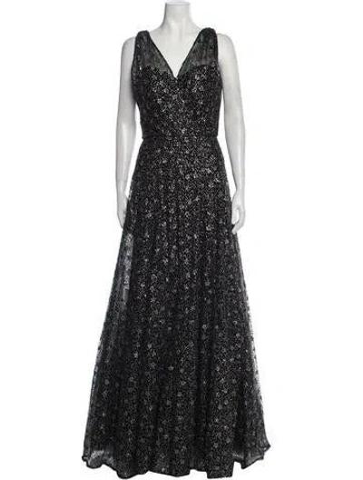 Pre-owned Amsale V-neck Long Dress In Black