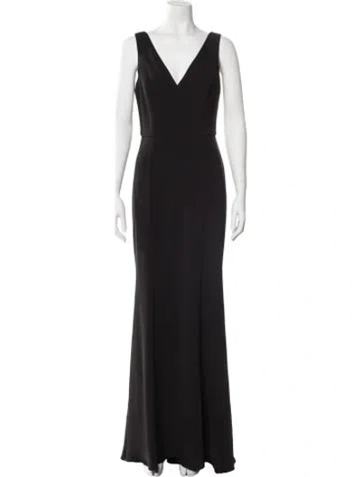 Pre-owned Amsale V-neck Long Dress In Black
