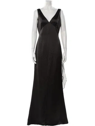 Pre-owned Amsale V-neck Long Dress In Black
