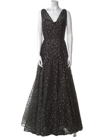 Pre-owned Amsale V-neck Long Dress In Black