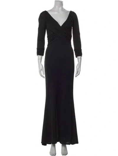 Pre-owned Amsale V-neck Long Dress In Black