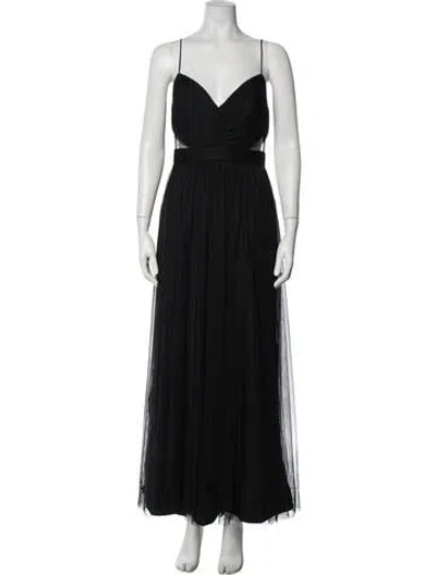 Pre-owned Amsale V-neck Long Dress In Black