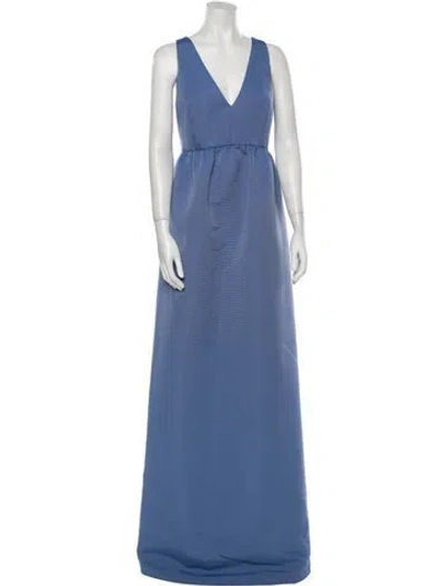 Pre-owned Amsale V-neck Long Dress In Blue
