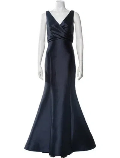Pre-owned Amsale V-neck Long Dress In Blue