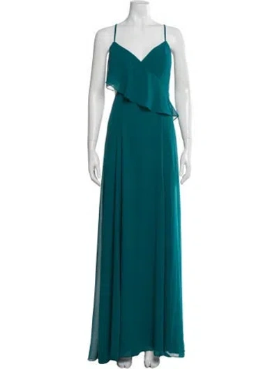 Pre-owned Amsale V-neck Long Dress In Blue