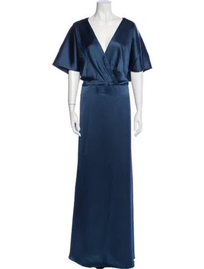 Pre-owned Amsale V-neck Long Dress In Blue