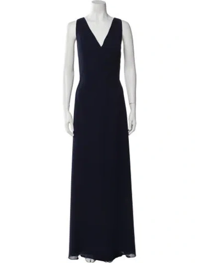 Pre-owned Amsale V-neck Long Dress In Blue