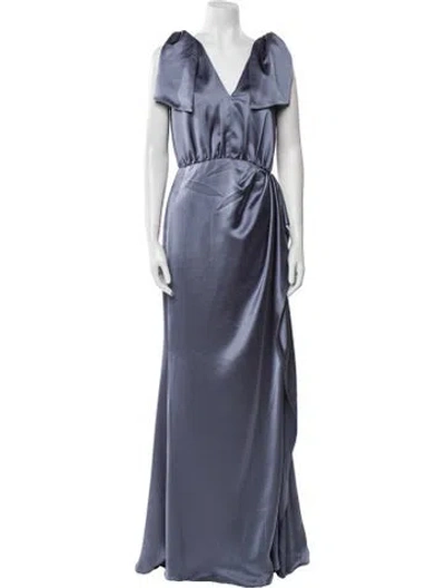 Pre-owned Amsale V-neck Long Dress In Blue