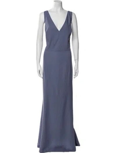 Pre-owned Amsale V-neck Long Dress In Blue
