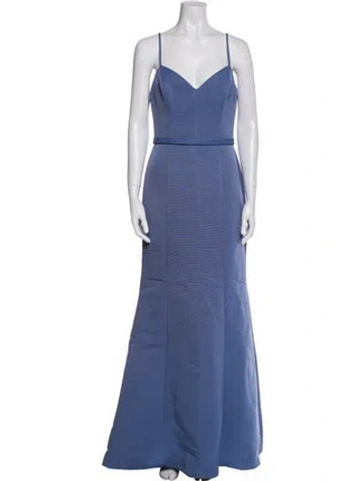 Pre-owned Amsale V-neck Long Dress In Blue