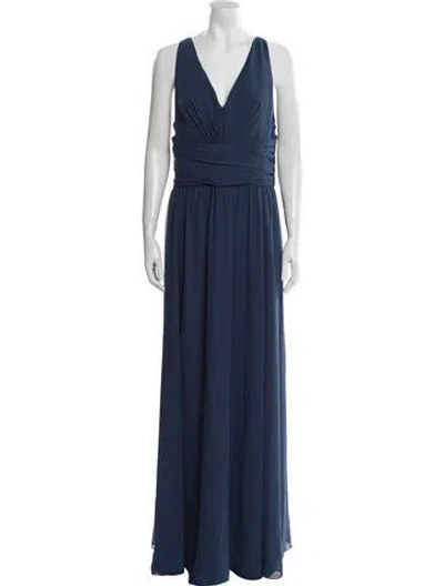 Pre-owned Amsale V-neck Long Dress In Blue