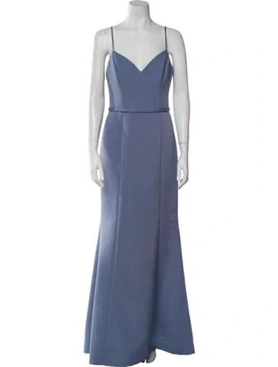 Pre-owned Amsale V-neck Long Dress In Blue
