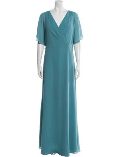 Pre-owned Amsale V-neck Long Dress In Blue