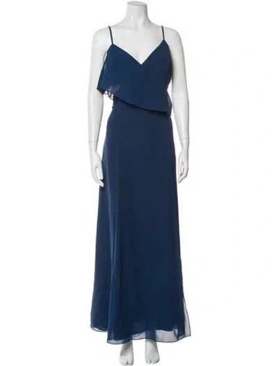 Pre-owned Amsale V-neck Long Dress In Blue