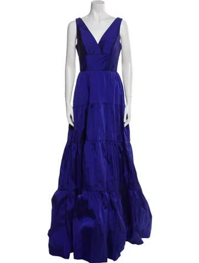 Pre-owned Amsale V-neck Long Dress In Blue