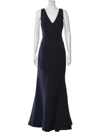 Pre-owned Amsale V-neck Long Dress In Blue