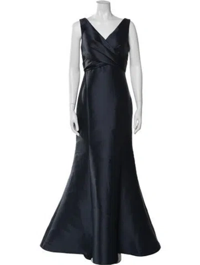 Pre-owned Amsale V-neck Long Dress In Blue