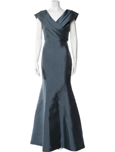 Pre-owned Amsale V-neck Long Dress In Blue