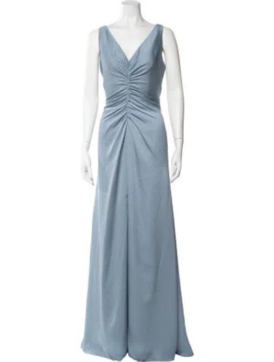 Pre-owned Amsale V-neck Long Dress In Blue